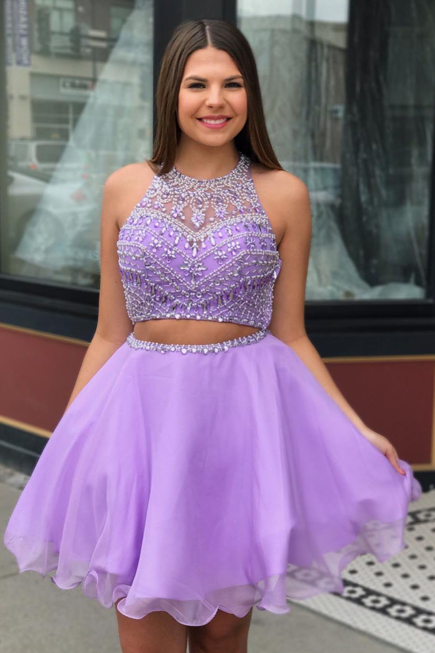 Two Pieces Purple Homecoming Dress, Short Prom Dress ,Dresses For Graduation Party, Evening Dress, Formal Dress, DTH017