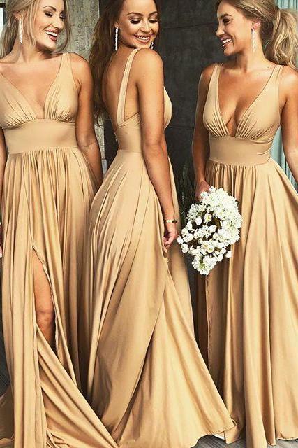 Sexy Bridesmaid Dresses With Slit, Bridesmaid Dress with Straps BM0003