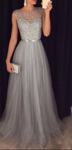 Silver Grey Prom Dress, Evening Gown, Graduation School Party Dress, Winter Formal Dress