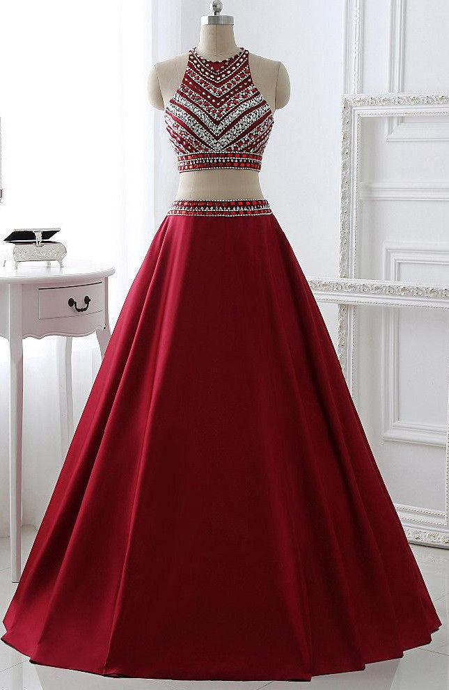 Two Pieces Prom Dress, Evening Gown, Graduation School Party Dress, Winter Formal Dress