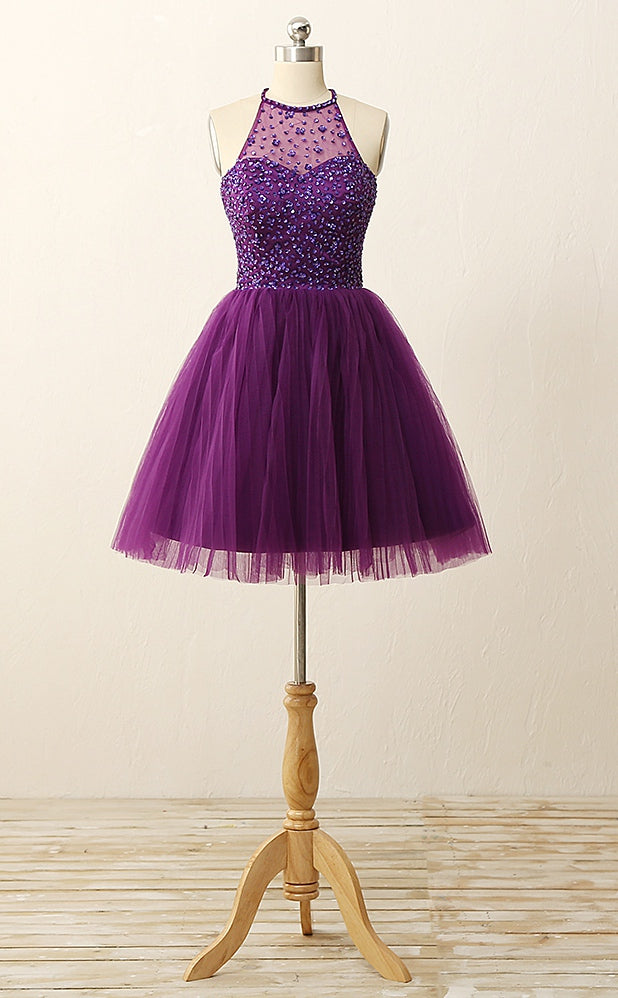 Short Purple Prom Dress, Homecoming Dresses, Graduation School Party Gown, Winter Formal Dress