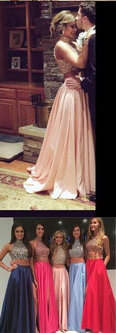 two piece rose gold prom dress