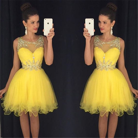 Short Yellow Prom Dress, Homecoming Dresses, Graduation School Party Gown, Winter Formal Dress