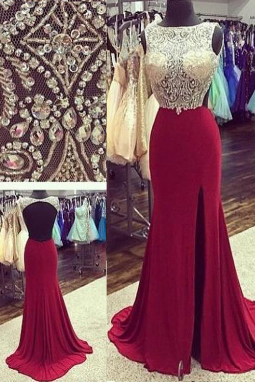 Prom Dress Slit Skirt, Evening Gown, Graduation School Party Dress, Winter Formal Dress