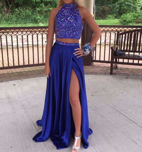 Royal Blue Prom Dress Slit Skirt, Evening Gown, Graduation School Party Dress, Winter Formal Dress