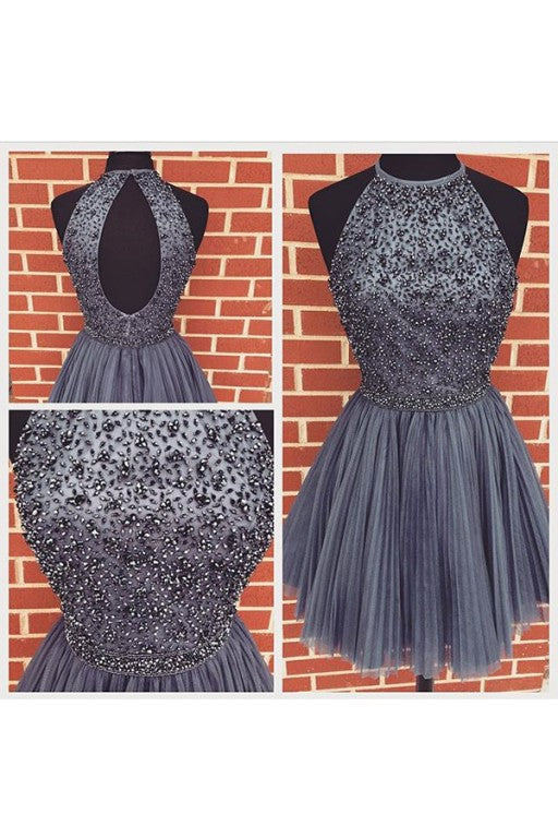 Short Prom Dress Silver Grey Color, Homecoming Dresses