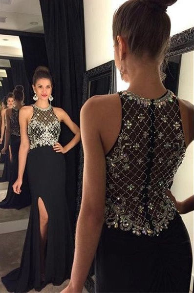 Black Prom Dress Slit Skirt, Evening Gown, Graduation School Party Dress, Winter Formal Dress