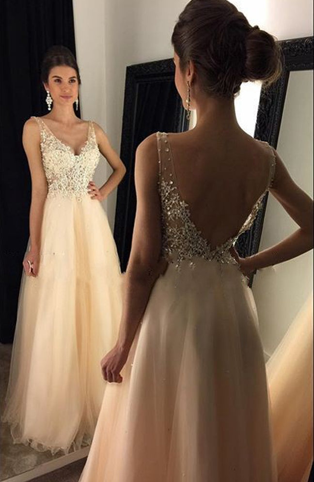 Champagne Prom Dress For Teens, Prom Dresses, Evening Gown, Graduation School Party Gown, Winter Formal Dress