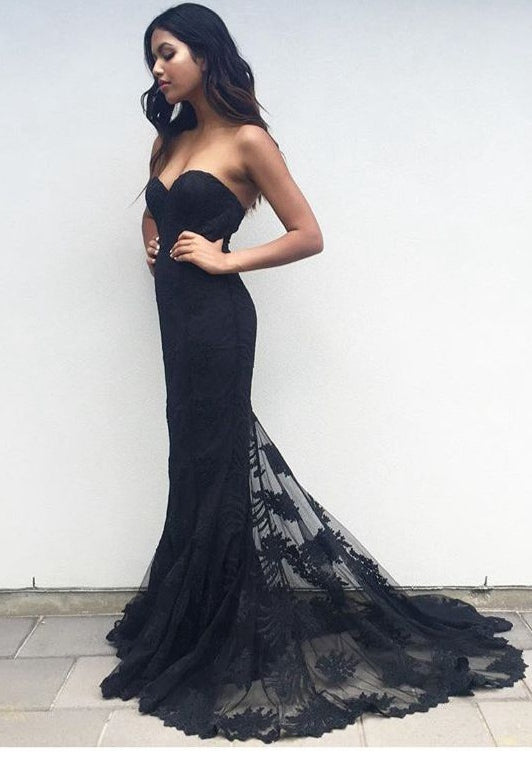 Black Lace Prom Dress For Teens, Prom Dresses, Evening Gown, Graduation School Party Gown, Winter Formal Dress