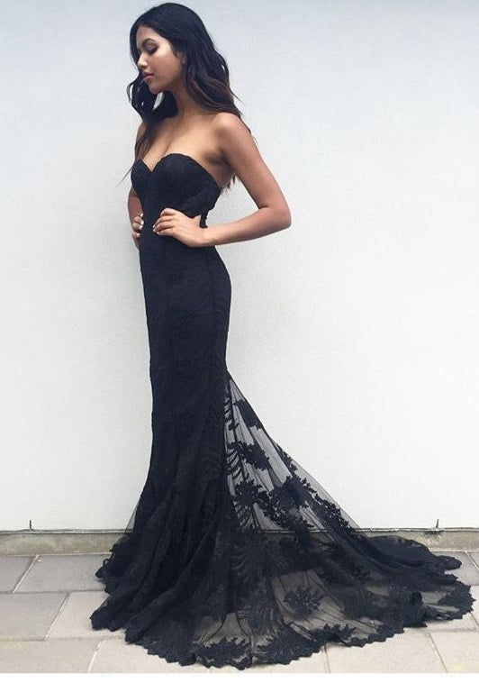 Black Lace Prom Dress For Teens, Prom Dresses, Evening Gown, Graduatio