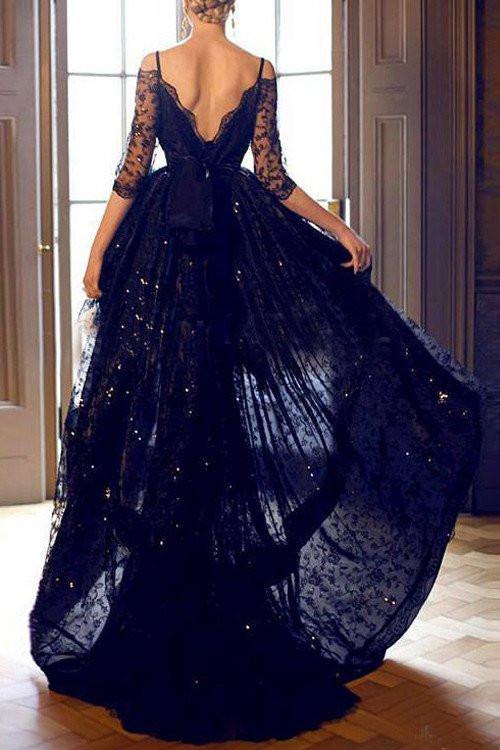 High Low Lace Prom Dress, Prom Dresses, Evening Gown,Graduation School Party Gown, Winter Formal Dress