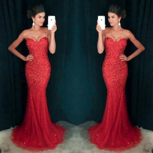 Red Mermaid Prom Dress For Teens, Prom Dresses, Evening Gown, Graduation School Party Gown, Winter Formal Dress