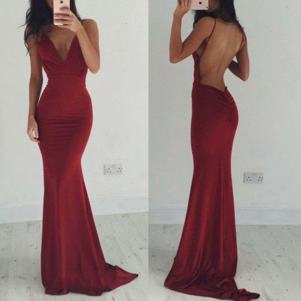 Burgundy Mermaid Prom Dress For Teens, Prom Dresses, Evening Gown, Graduation School Party Gown, Winter Formal Dress