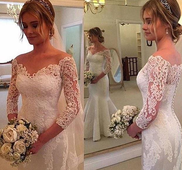 Mermaid  Wedding Dress With Sleeves, Bridal Gown ,Dresses For Brides