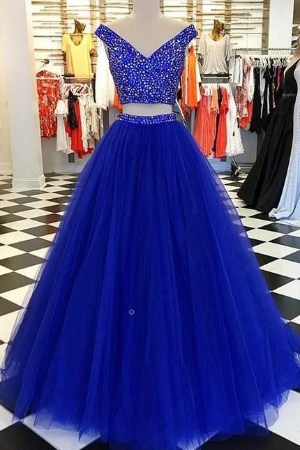 Royal Blue Prom Dress Two Pieces Style, Dresses For Graduation Party, Evening Dress, Formal Dress
