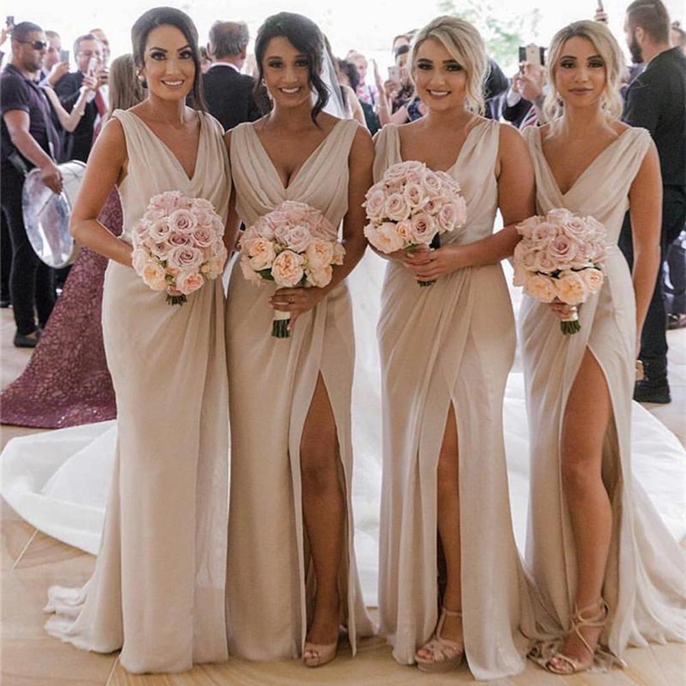 Sexy Chiffon Bridesmaid Dresses with Slit, Bridesmaid Dress For Wedding