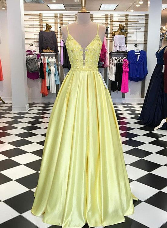 Yellow Prom Dress Long, Prom Dresses, Pageant Dress, Evening Dress, Ball Dance Dresses, Graduation School Party Gown